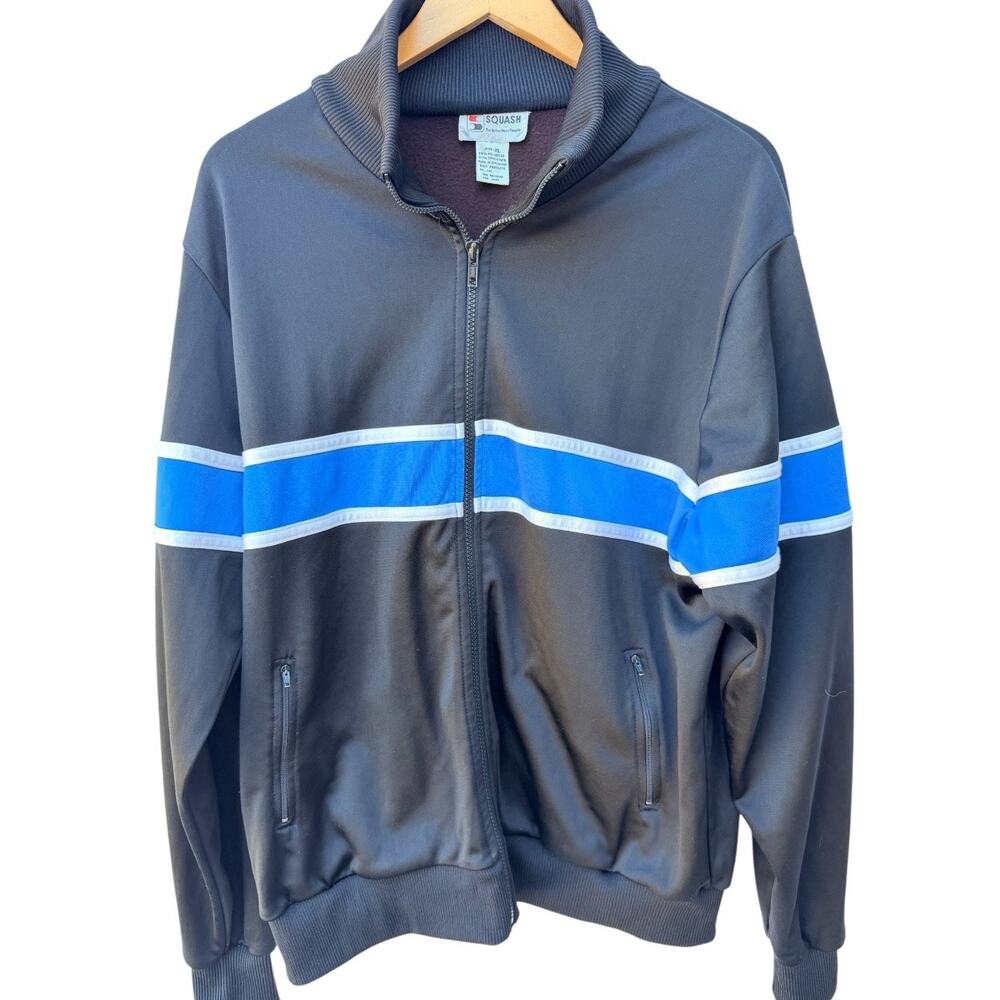 Squash Full Zip Track Jacket Mens XL Black Blue Stripe